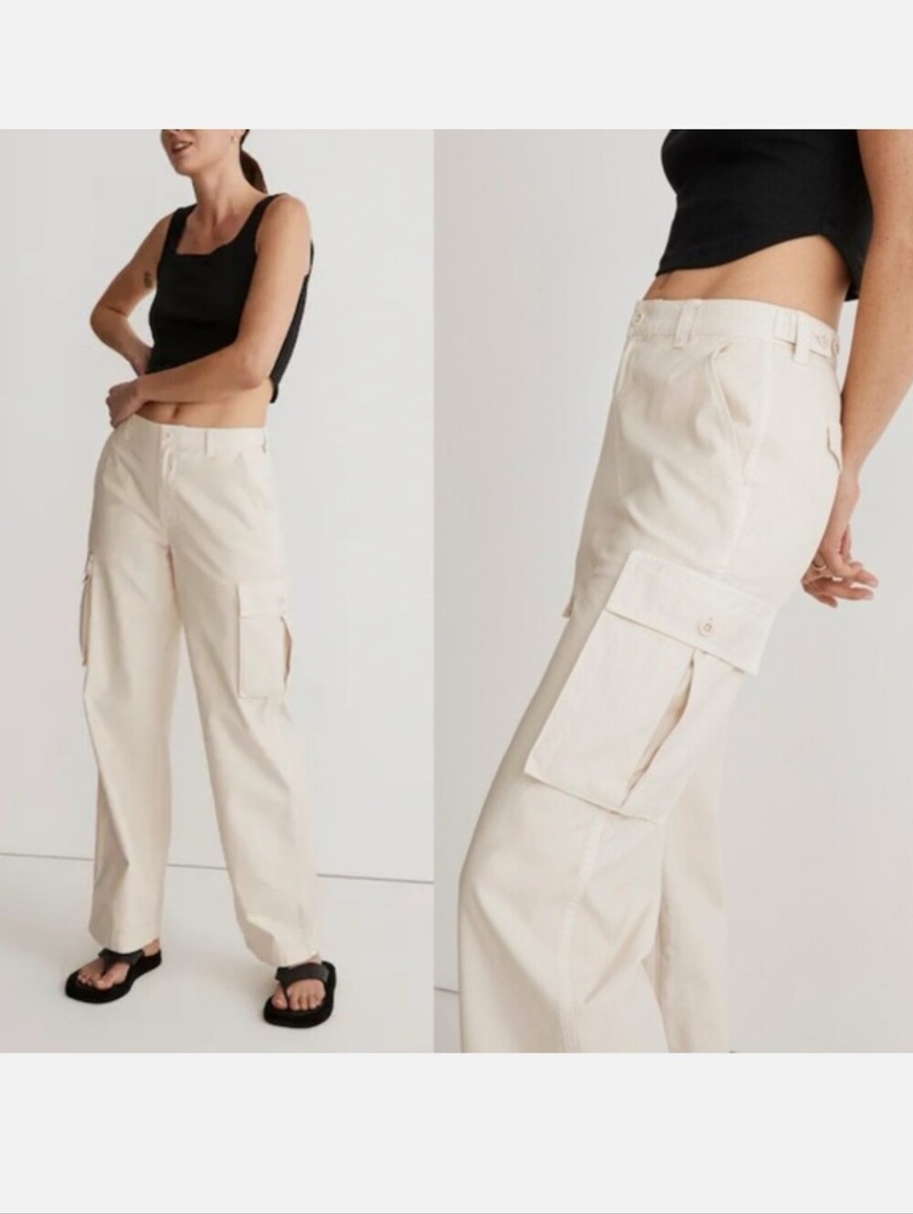 Madewell Garment Dyed Low Slung Cargo Straight Khaki Tan Pants Size 33